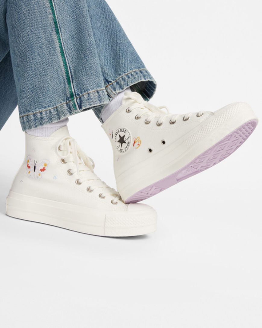 Topanky Na Platforme Converse Chuck Taylor All Star Lift Butterfly Wings Vysoke Damske Béžové Ruzove | SK AORPM9